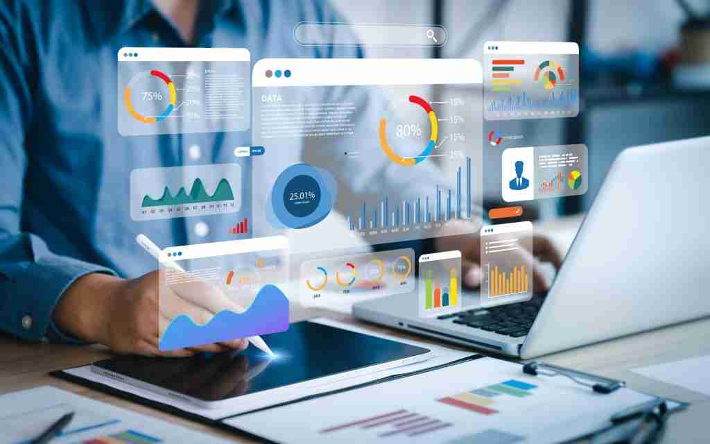 Marketers looking at business analytics